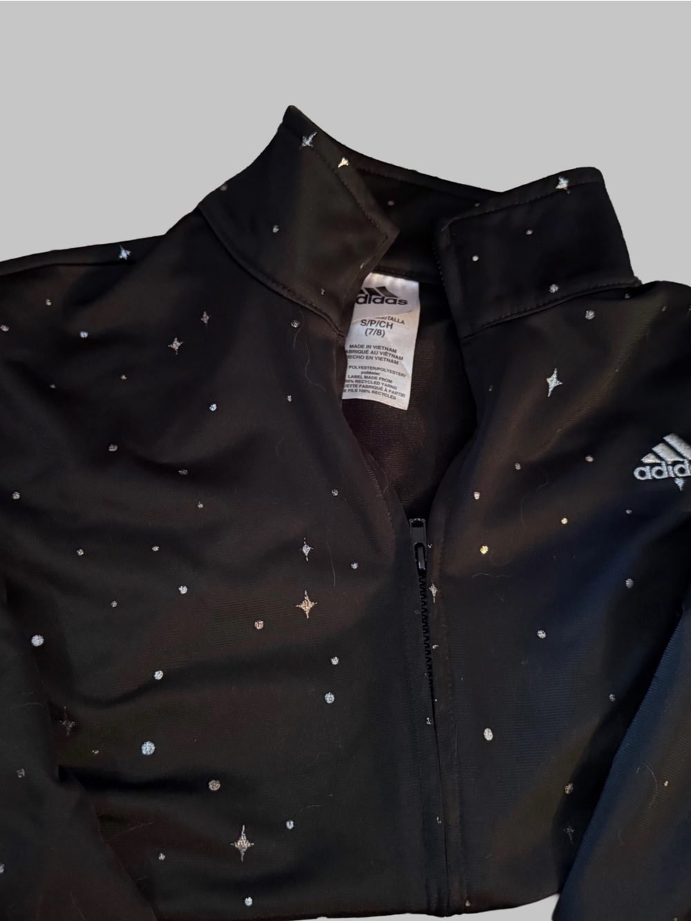 adidas Black Star-Print Kids Zip Jacket with Reflective Trim